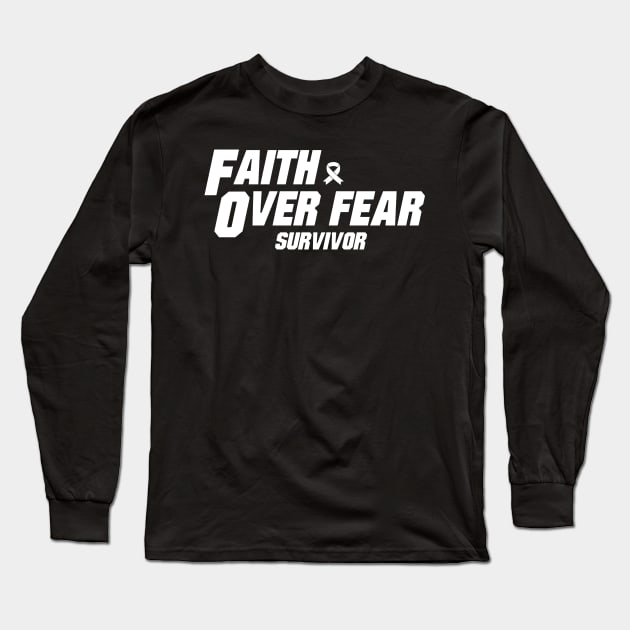 lung cancer Awareness white ribbon faith over fear survivor Long Sleeve T-Shirt by Shaderepublic